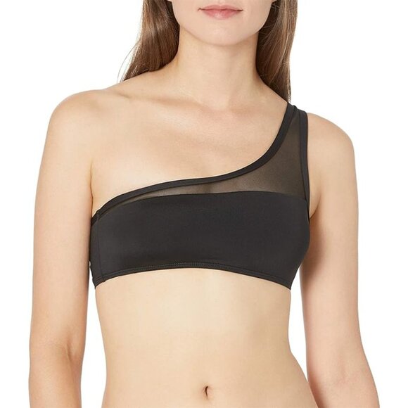 La Blanca Mesh One‎ Shoulder Black Bikini Top Swimsuit Sheer Asymmetric Small - Picture 2 of 8
